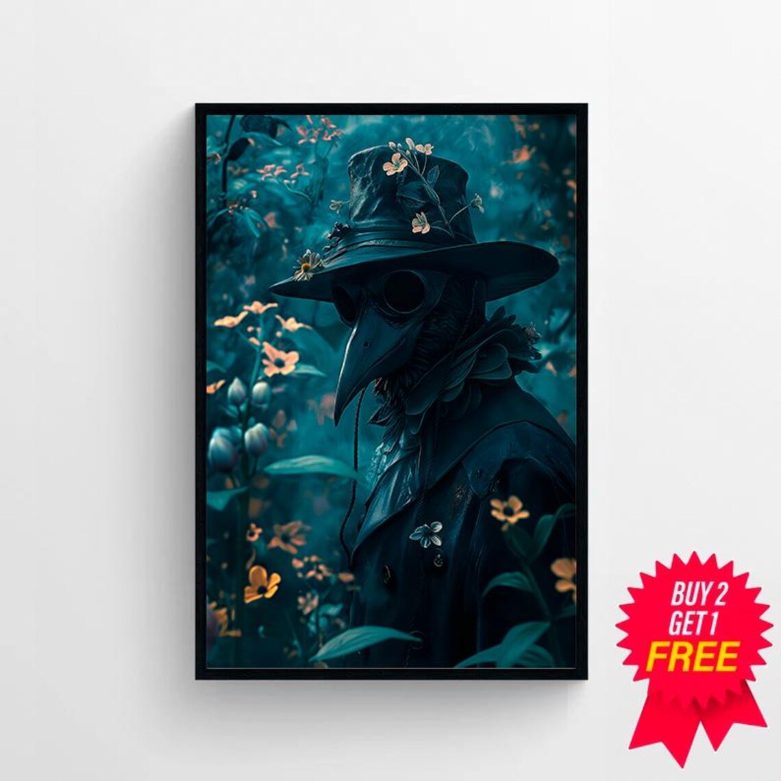 Plague Doctor Vintage Gothic Floral Art Print - Image 4