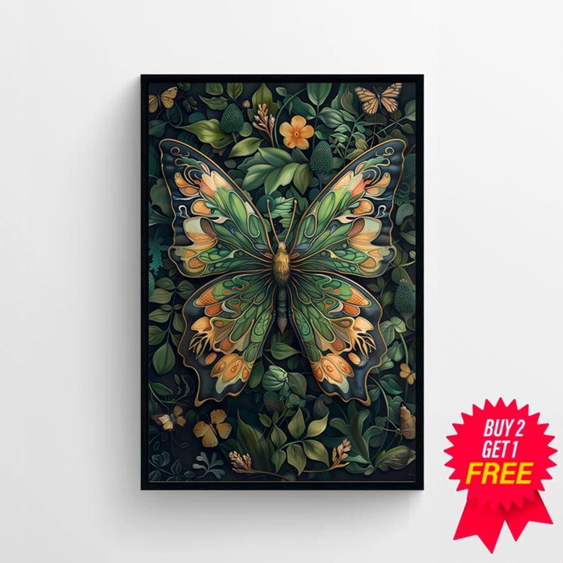 Jeweled Butterfly Glowing in a Dark Tropical Botanical Garden Poster - Image 4