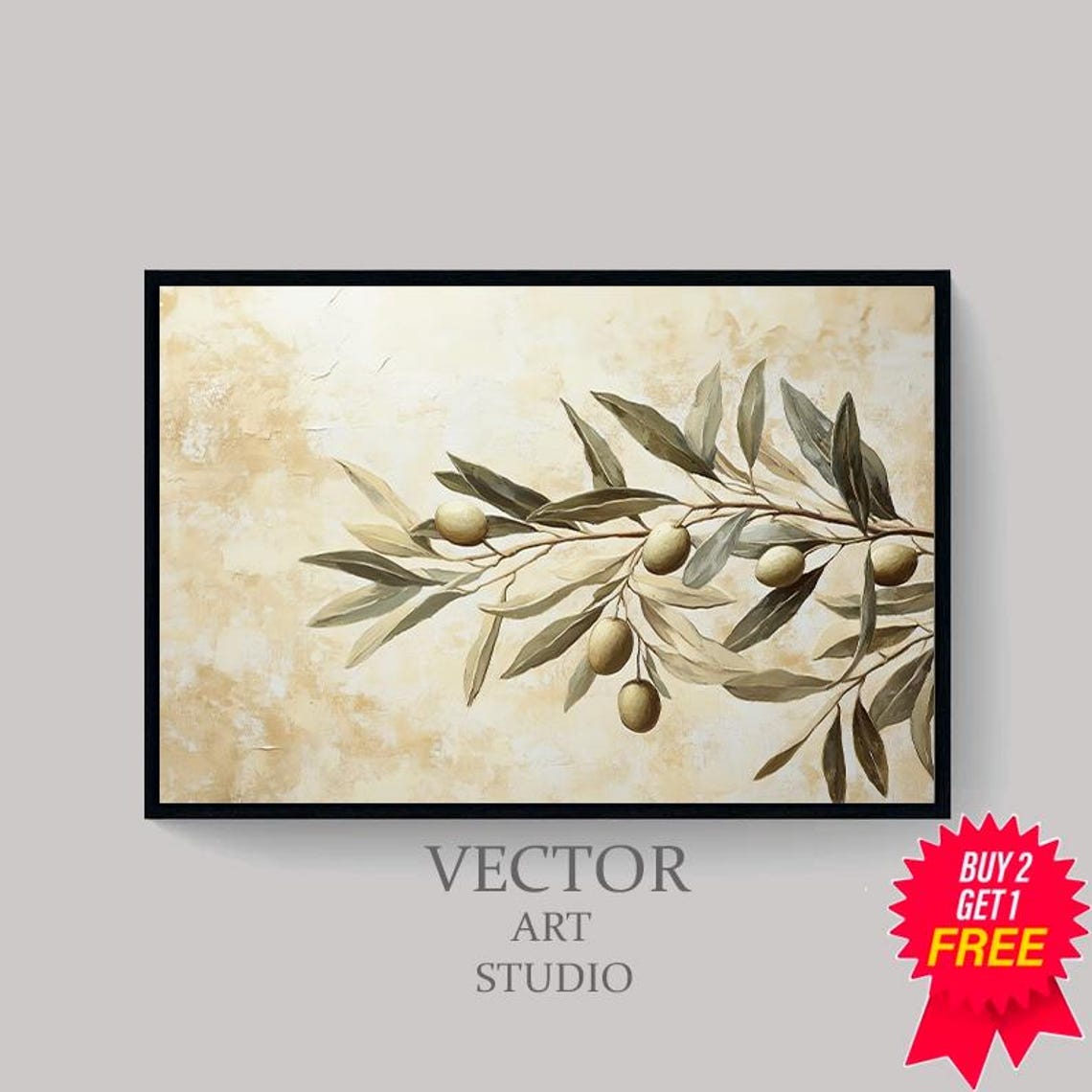 Pale Olive Branch With Light Green Olives Neutral Botanical Poster - Image 4