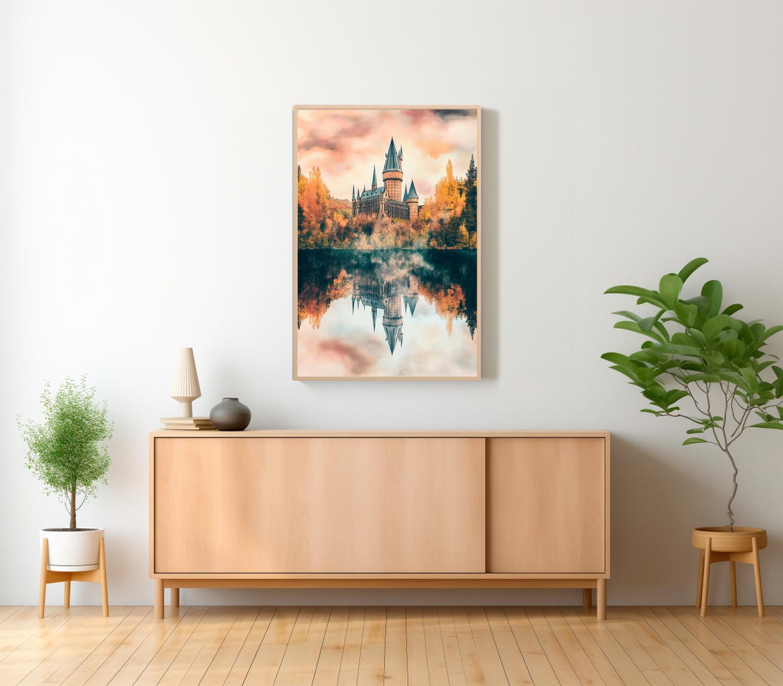 Magical Castle Watercolour Charming Wizard Art For Wizarding World Enthusiasts Great Lake Magic Print - Image 2