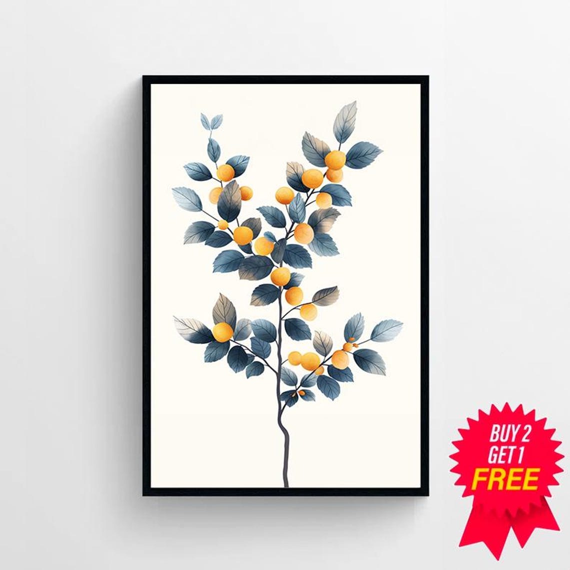 Golden Berries Slender Branch Blue Gray Leaves Botanical Poster - Image 4