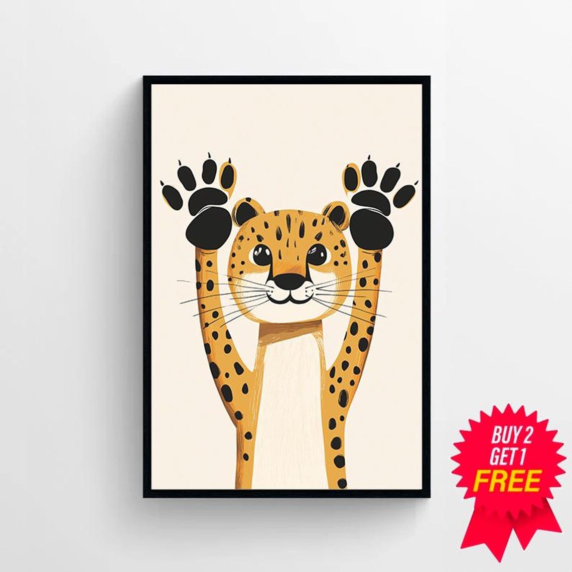 Cute Smiling Cheetah Cub with Paws Up Minimalist Nursery Poster - Image 4