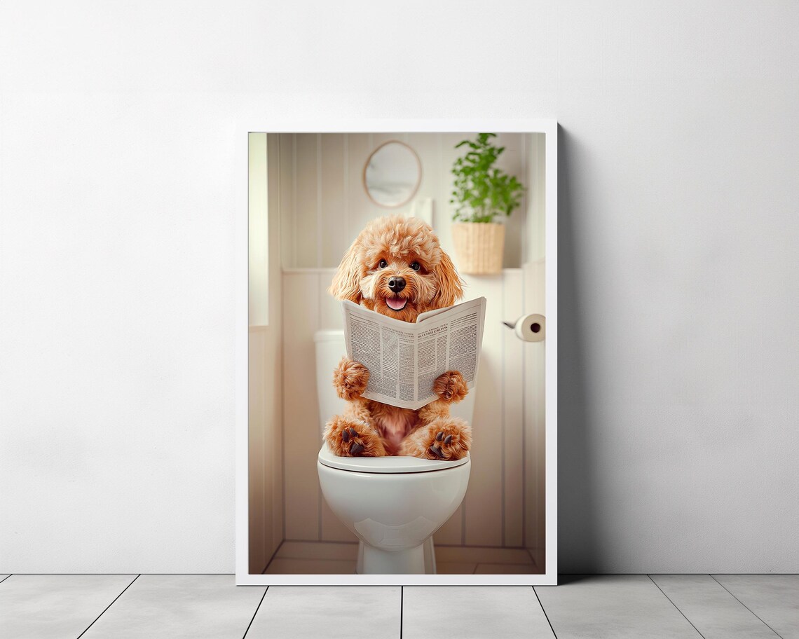 Cavapoo Dog in Toilet, Funny Bathroom Art Print - Image 3