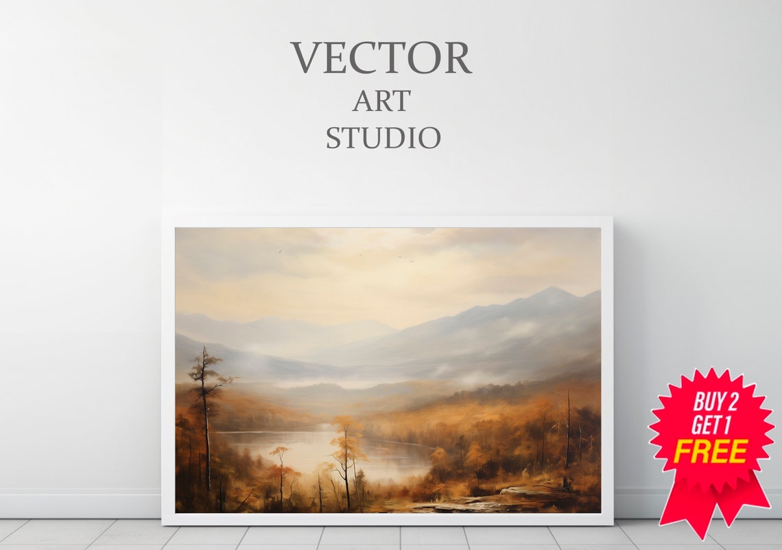 Rustic Fall Landscape Print Vintage Autumn Moody Countryside Painting Farmhouse Decor Fall Wall Print Autumn Earth Tone - Image 3