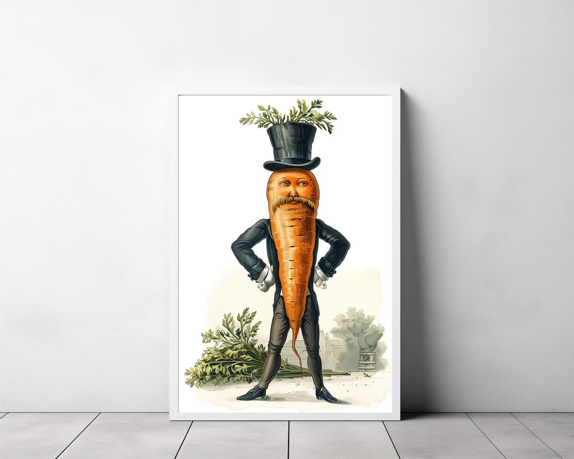 Dapper Carrot Gentleman with Top Hat Vintage Funny Character Poster - Image 3
