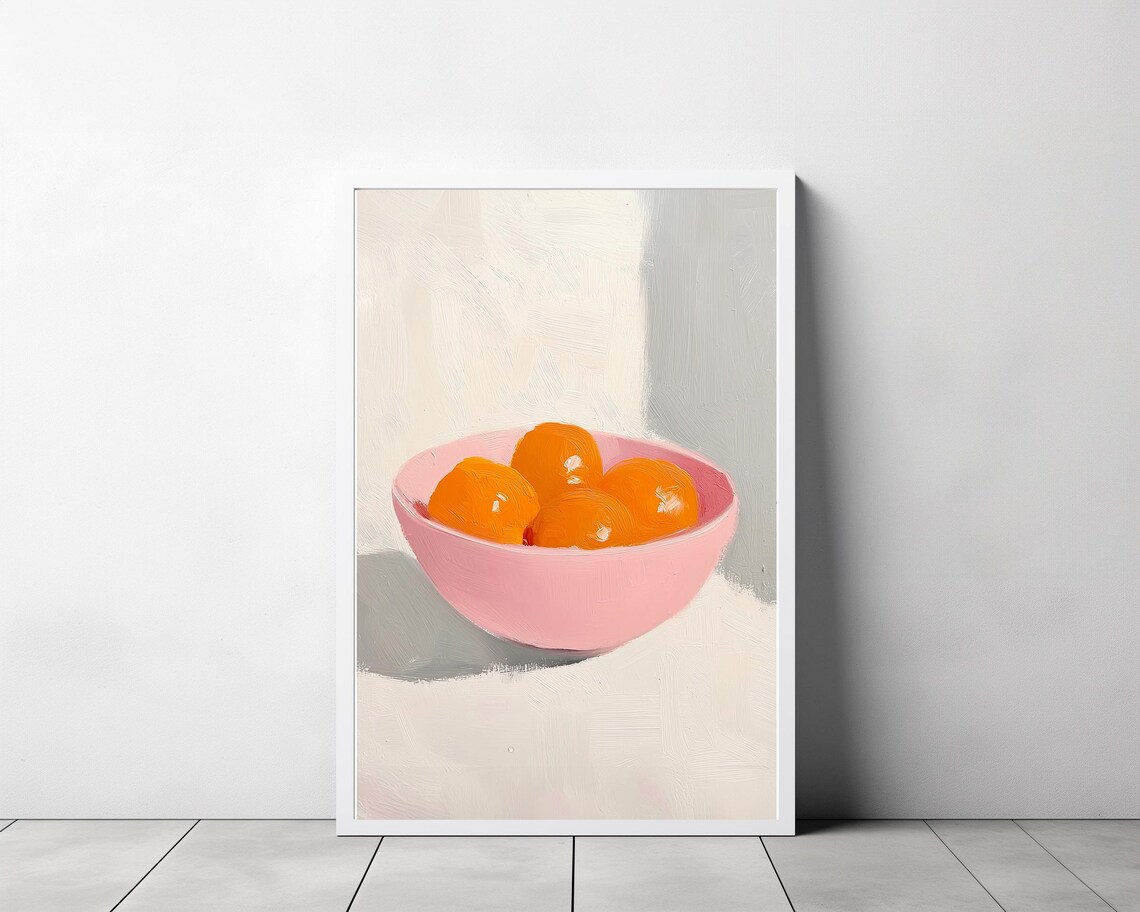 Colorful Oranges Painting Kitchen Food Art Print Summer Citrus Pastel Fruit Wall Decor Pink Dining Room - Image 3
