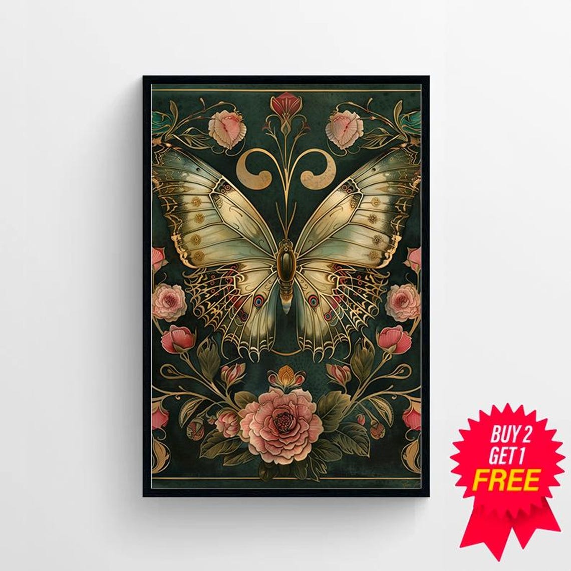 William Morris Print Pink Butterfly Botanical Poster Vintage Wall Art Textiles Art Vintage Poster Wall Art Print Poster - Image 4