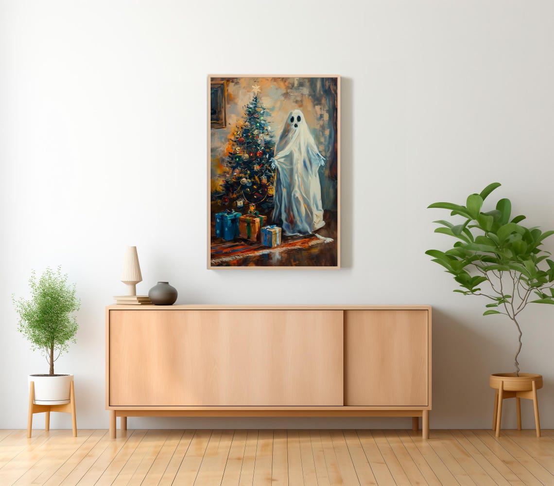 Ghost Beside Glowing Christmas Tree Warm Holiday Season Poster - Image 2