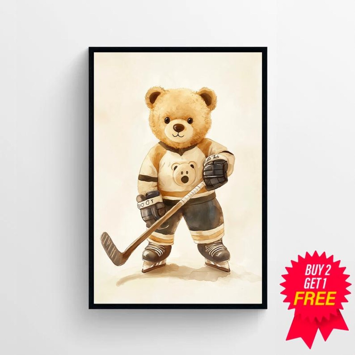 Teddy Bear Playing Hockey, Kids Room Art Print - Image 4