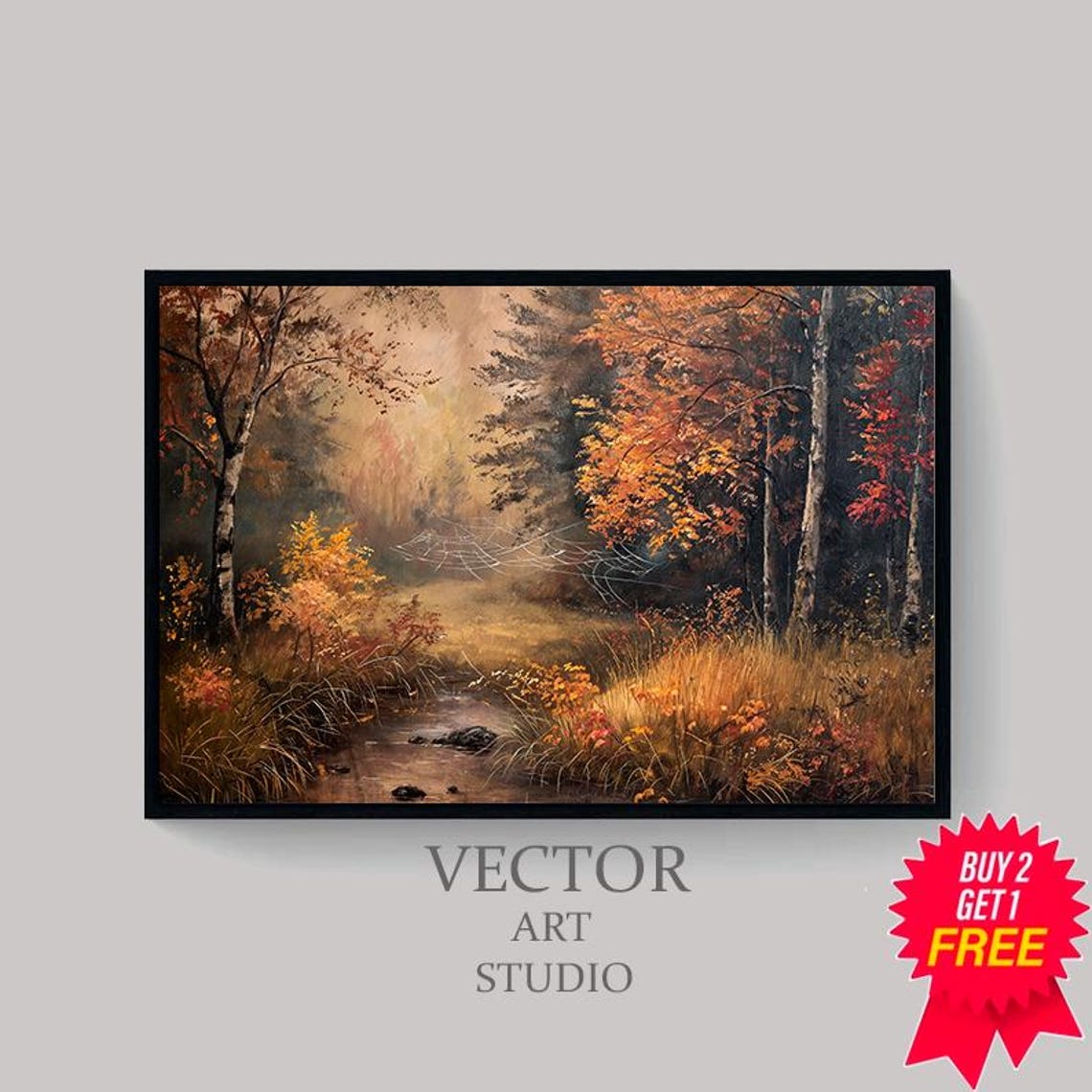 Vintage Autumn Moody Painting Farmhouse Decor Rustic Fall Wall Print Earth Tone Rustic Fall Countryside Landscape Painting Print - Image 4