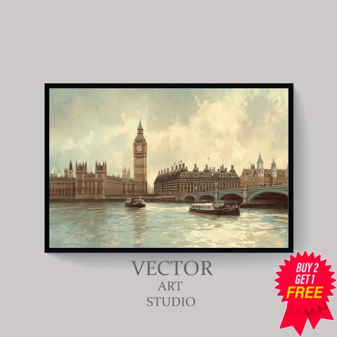 Big Ben and Westminster Bridge on the Thames Vintage London Poster - Image 4