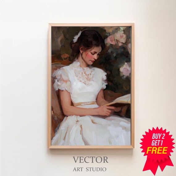 Woman Reading Impressionist Portrait in Floral Garden Poster