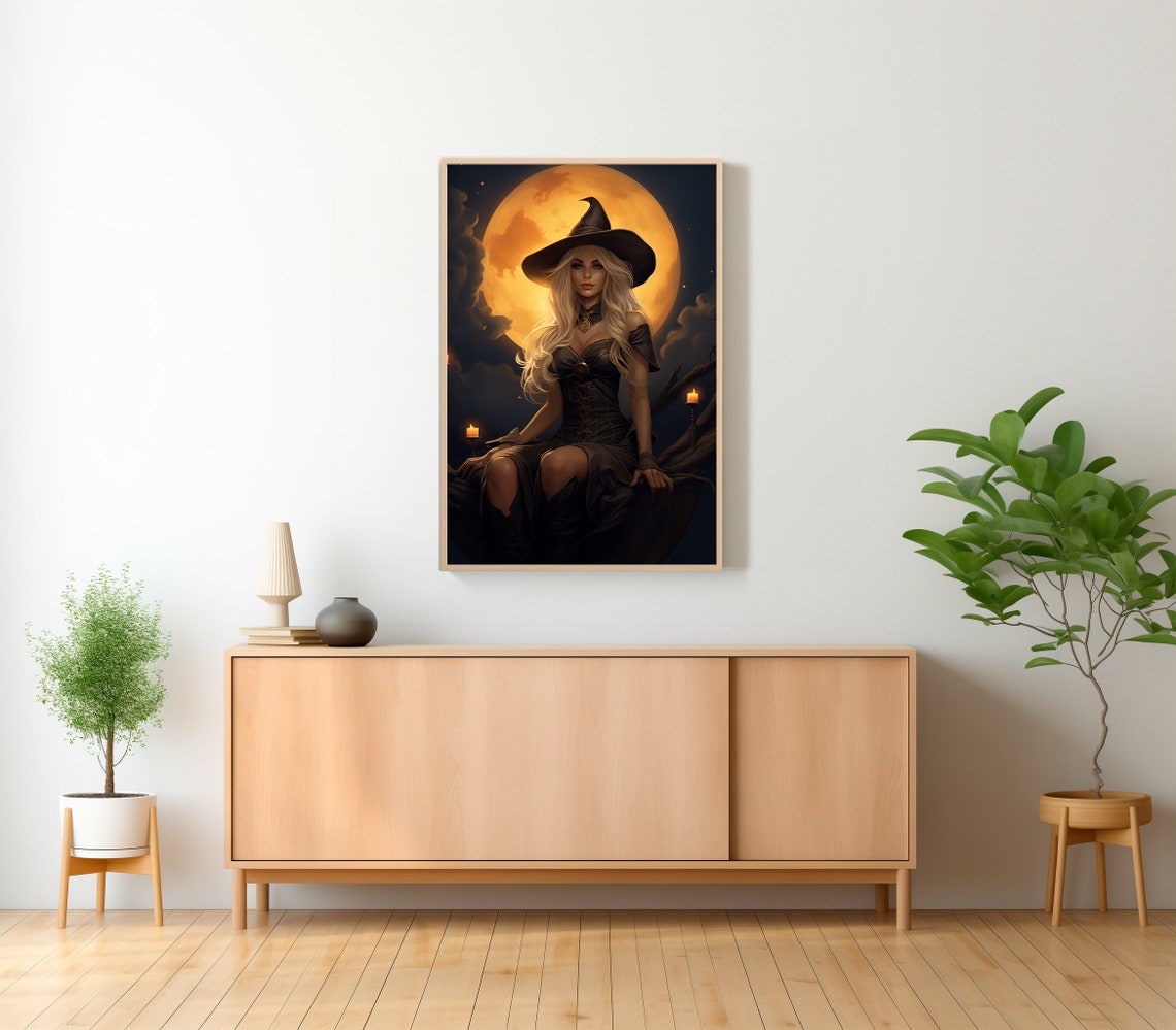 Blonde Witch Girl with Full Moon Gothic Dark Academia Poster - Image 2