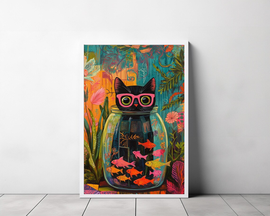 Matisse-Inspired Goldfish and Black Cat Art Print - Image 3