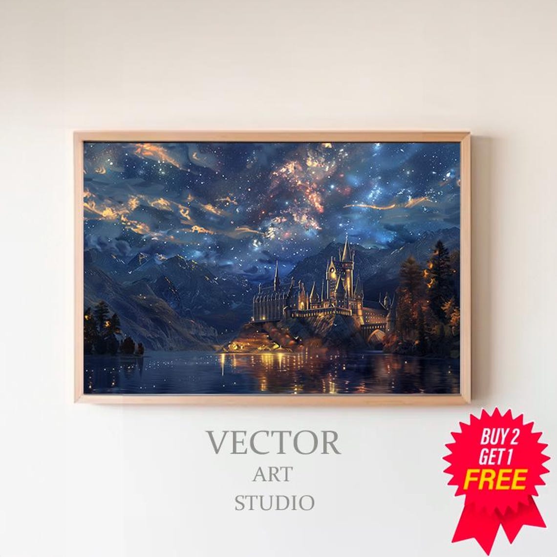 Wizarding Inspired Poster Vintage Wizard School Wizard World Van Gogh Painting Vintage Castle Decor Wall Art