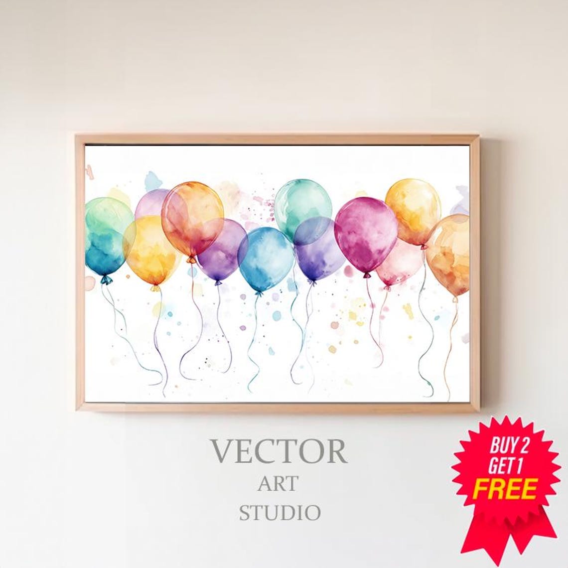 Rainbow Watercolor Balloons Celebration Birthday Party Art Print