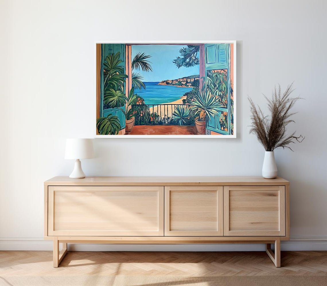 Mediterranean Balcony Sea View in Matisse Style Painting Wall Poster - Image 2