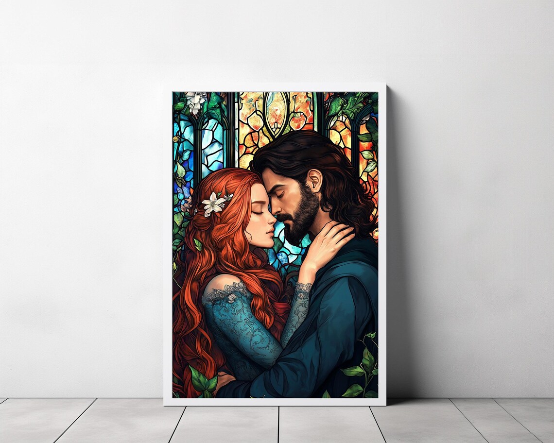 Persephone and Hades Stained Glass Style Romantic Embrace Art Poster - Image 3