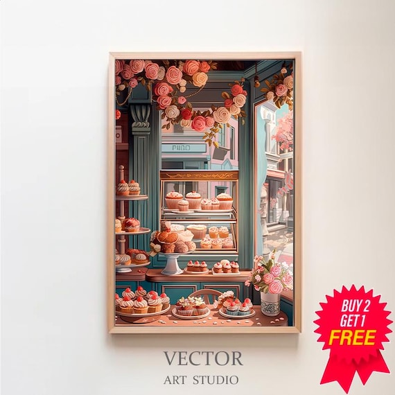 Cake Bakery Cafe Watercolor Print, Danish Pastel