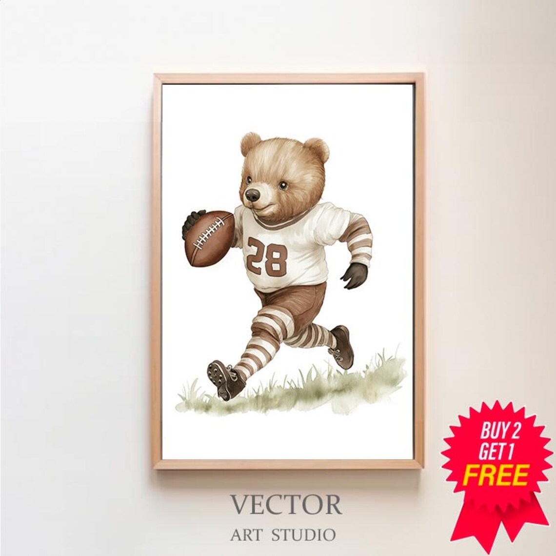 Running Teddy Bear Football Player Wearing Jersey Number 28 Poster