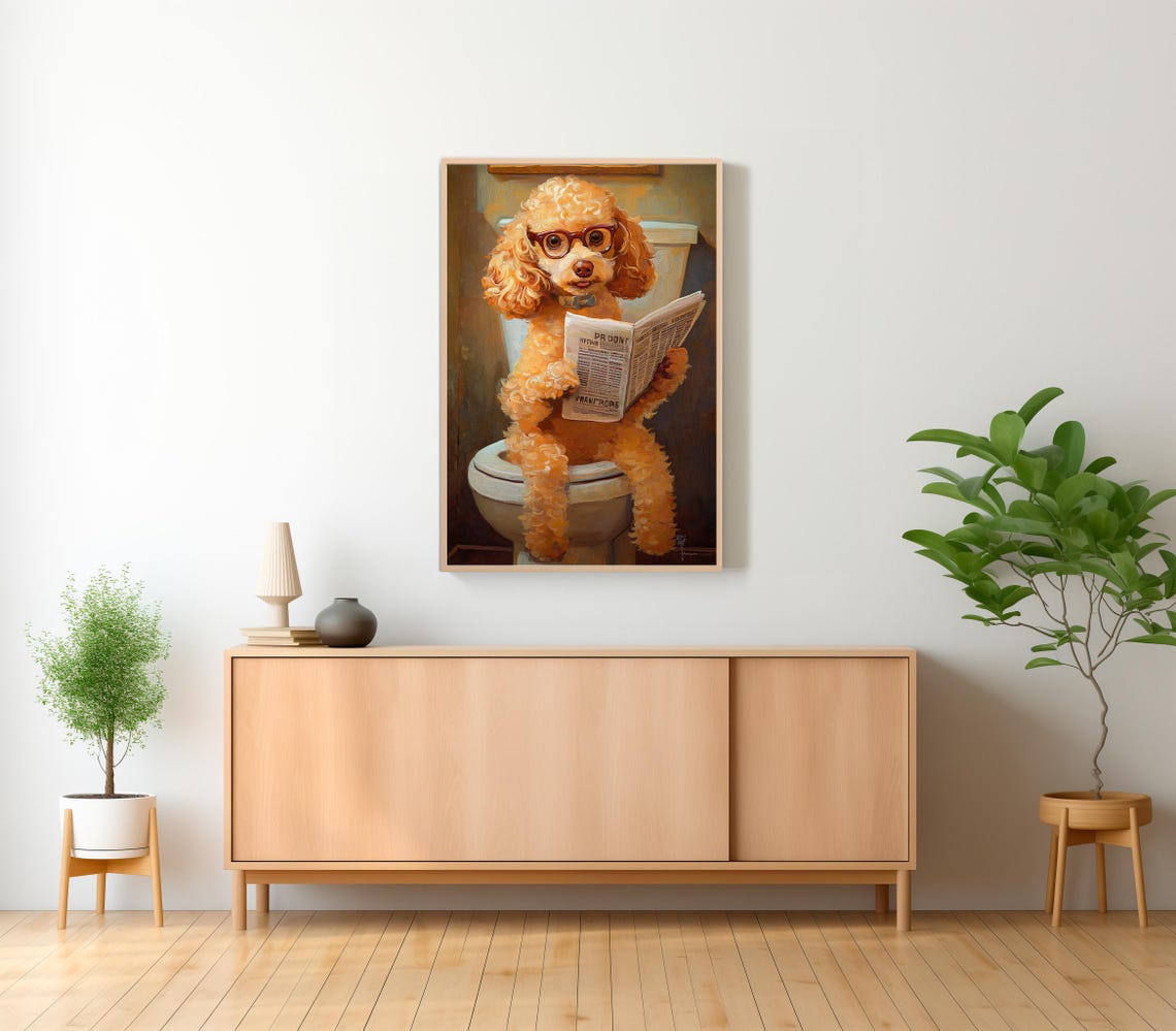 Dapper Poodle With Glasses and Bow Tie Reading Newspaper Poster - Image 2