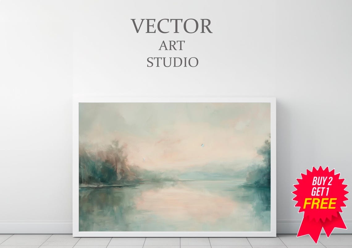 Country River Spring Frame Tv Art Vintage Summer Landscape Painting Neutral Soft Easter Decor Abstract Watercolour Painting - Image 3