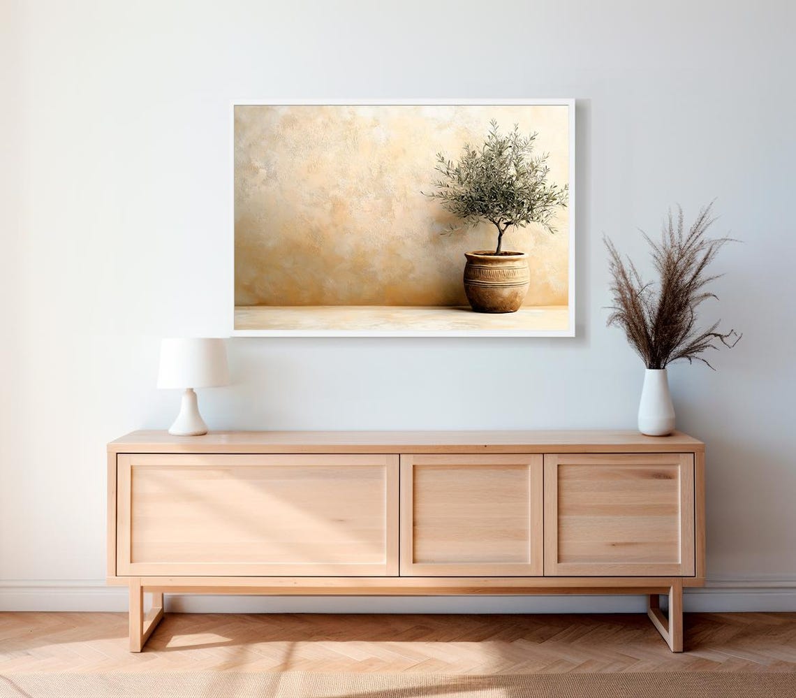 Olive Tree Painting Tv Art Pottery Still Life Painting Neutral Modern Organic Art For Tv - Image 2