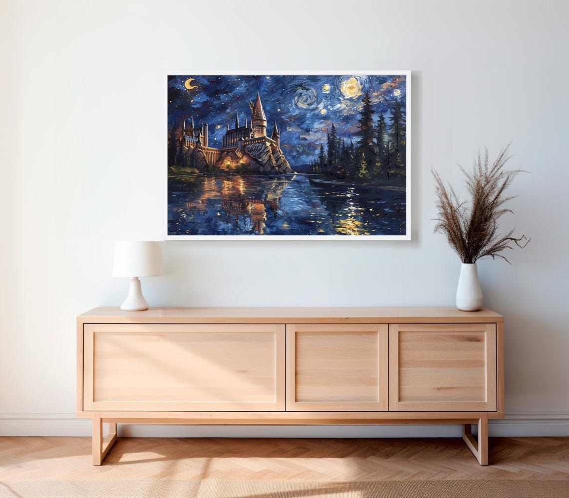 Wizarding Inspired Poster Vintage Wizard School Wizard World Van Gogh Painting Vintage Castle Decor Wall Art - Image 2