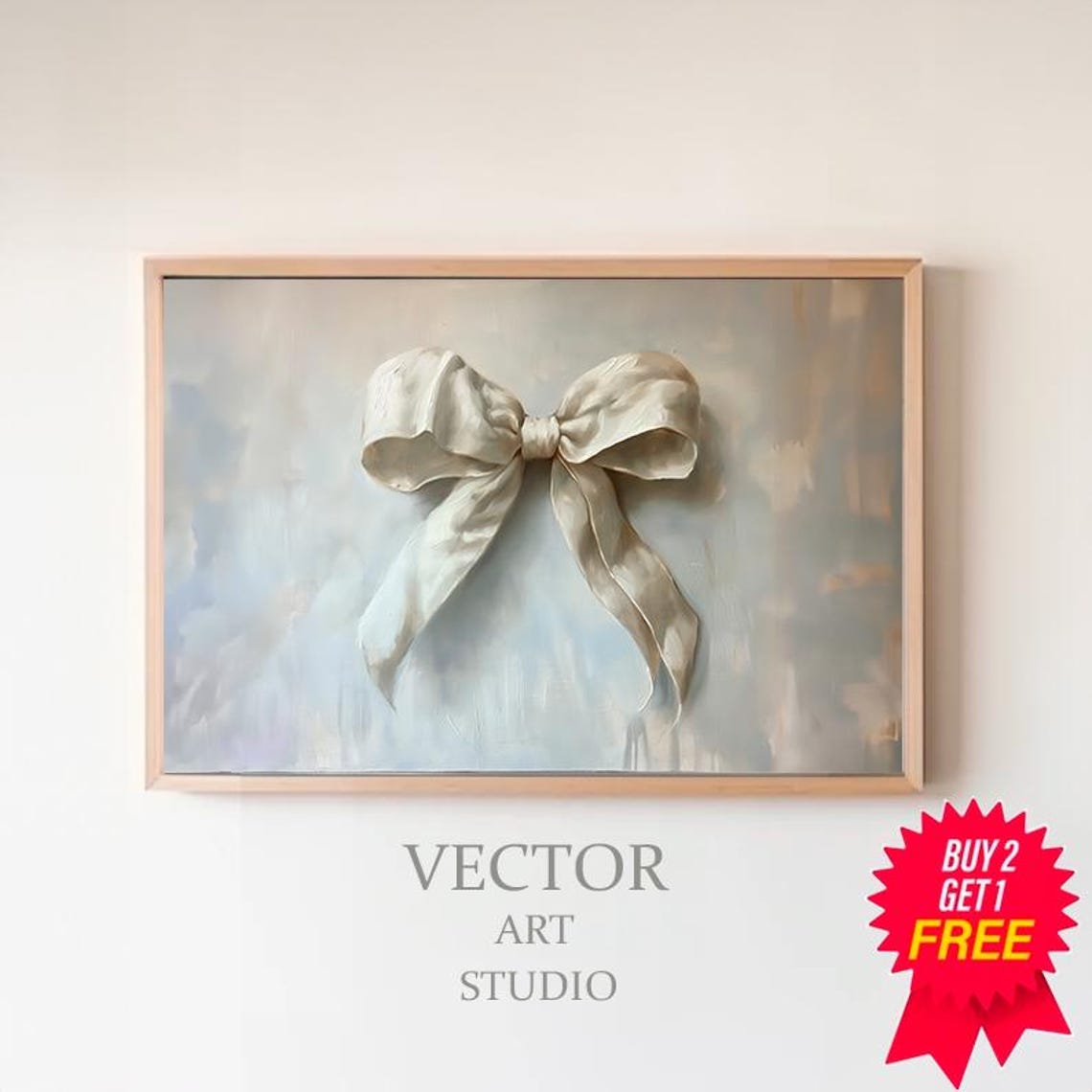 Soft White Silk Bow On Warm Cream Vintage Nursery Oil Poster