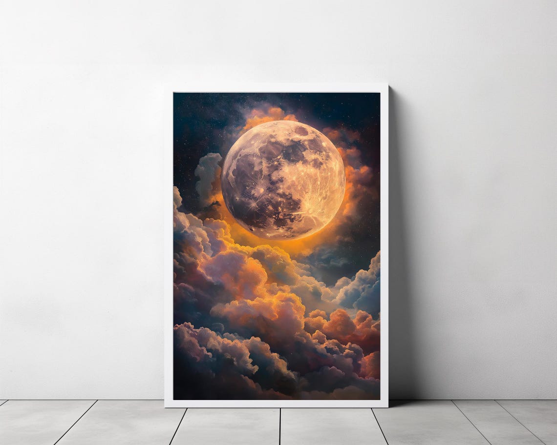 Enchanting Celestial Moon Art Print Vintage Inspired Dark Academia Dark Cottagecore Night Sky Painting - Image 3