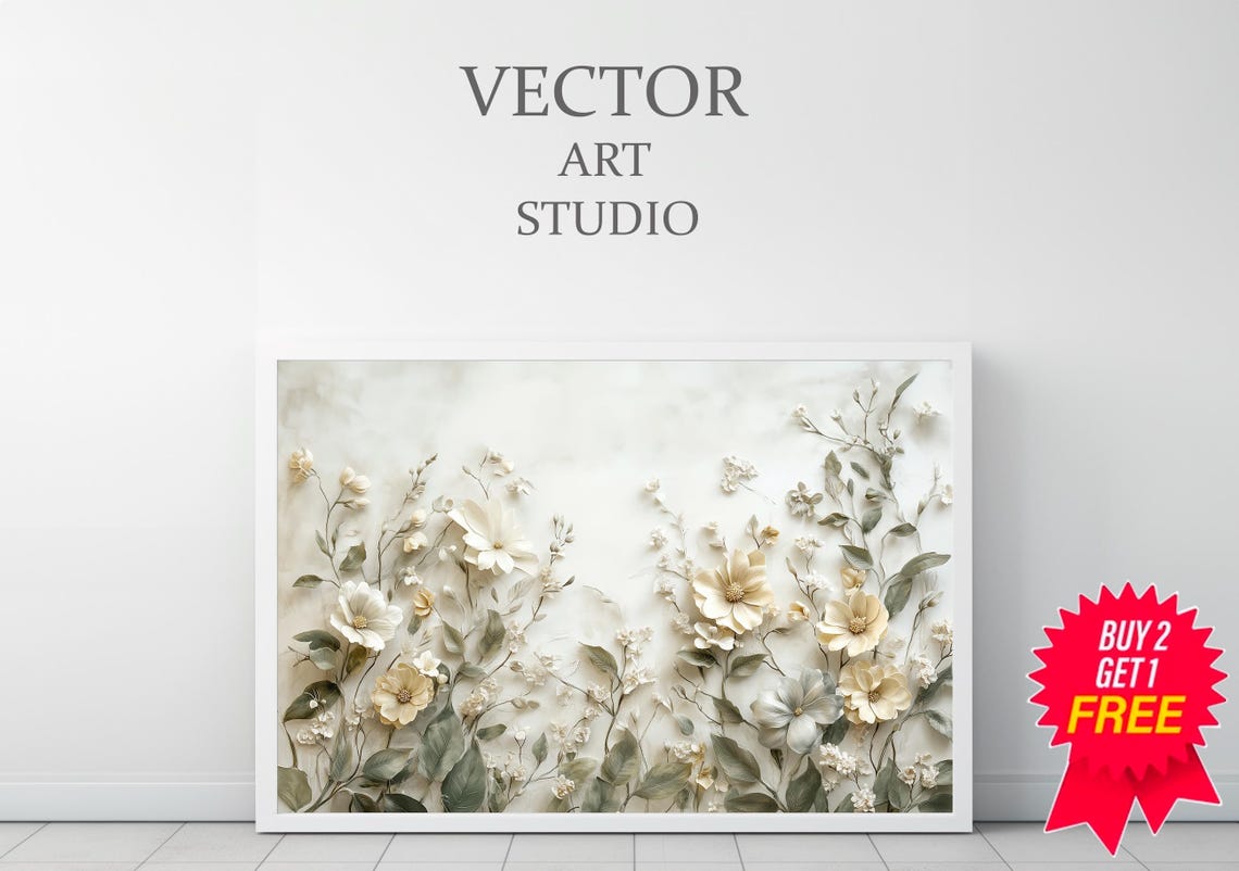 Cream Wildflowers Neutral Botanical Textured Garden Flower Poster - Image 3