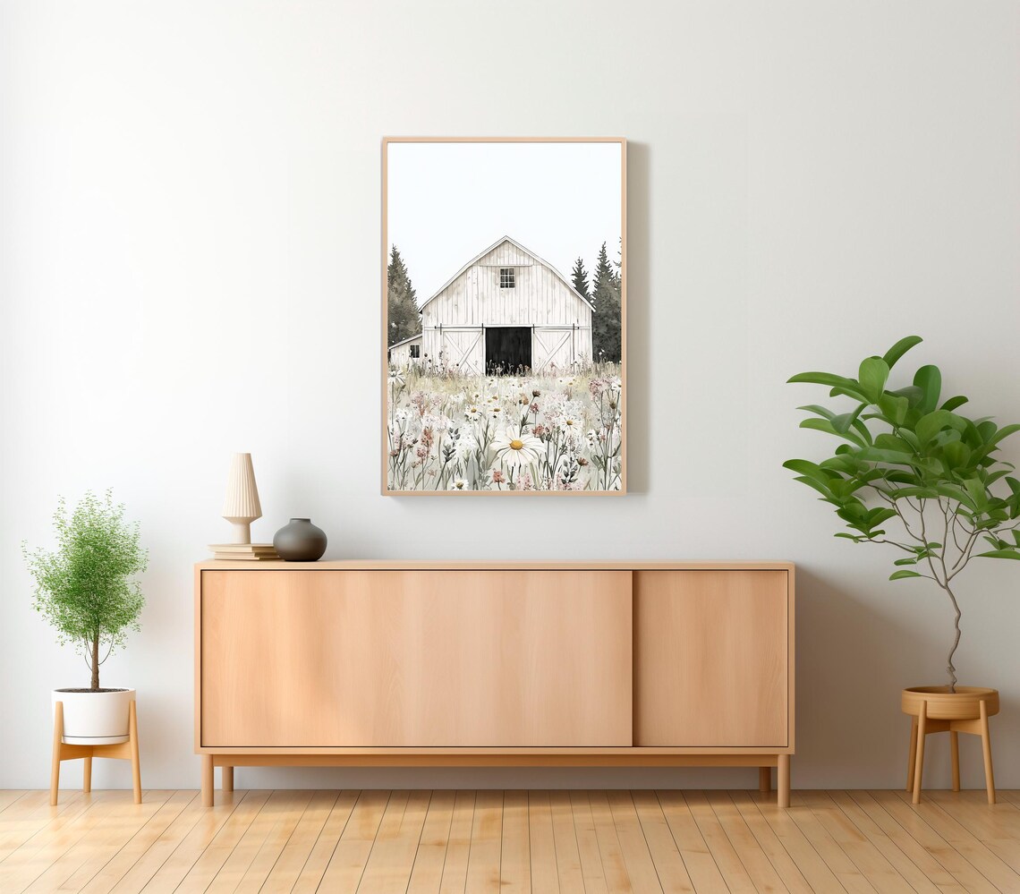 Rustic White Barn Art Print, Farmhouse Countryside - Image 2