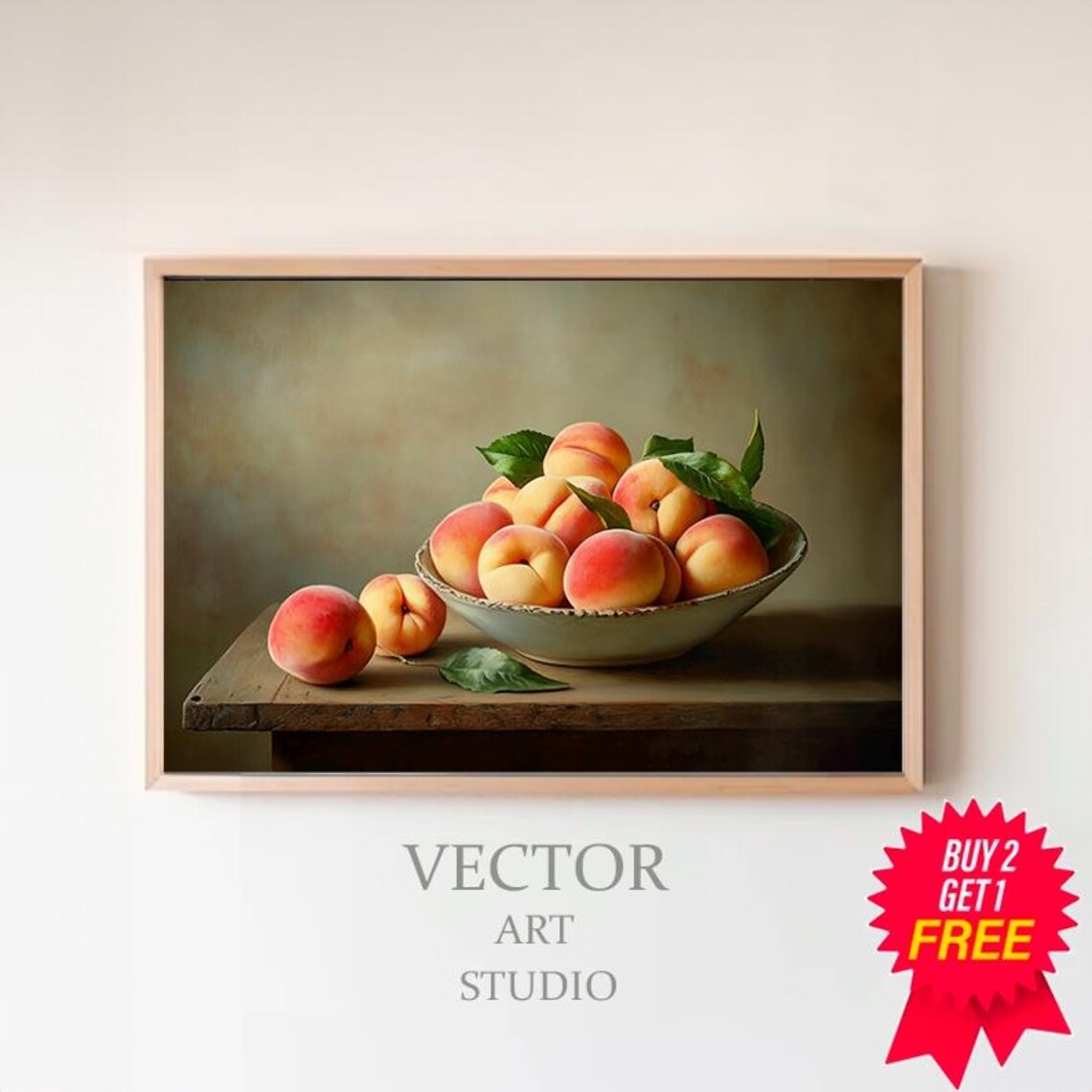 Moody Vintage Fruit Still Life Peaches Oil Painting Collection Tranquil Stillness By Artedya Wall Art