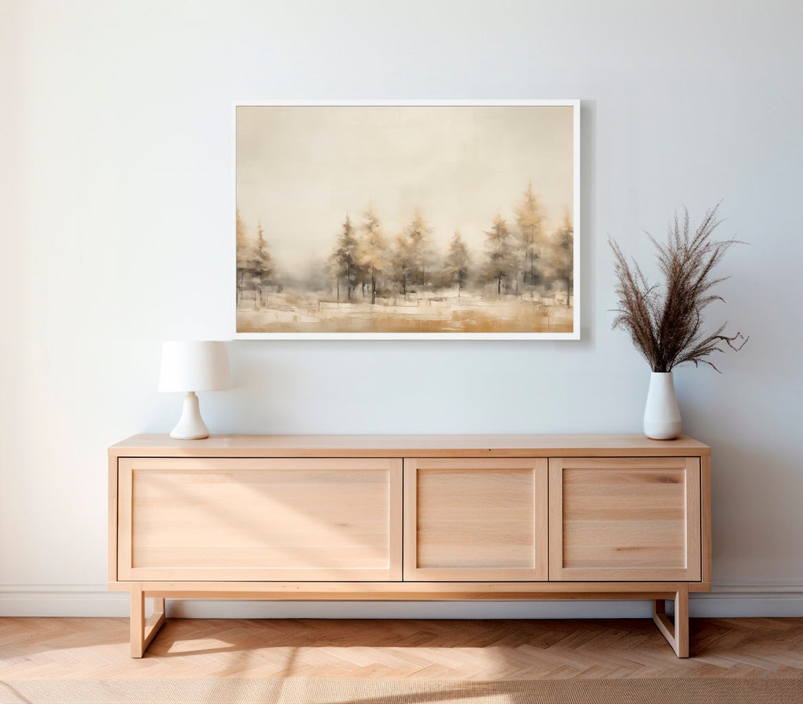 Misty Pine Treeline Abstract Minimalist Winter Landscape Poster - Image 2