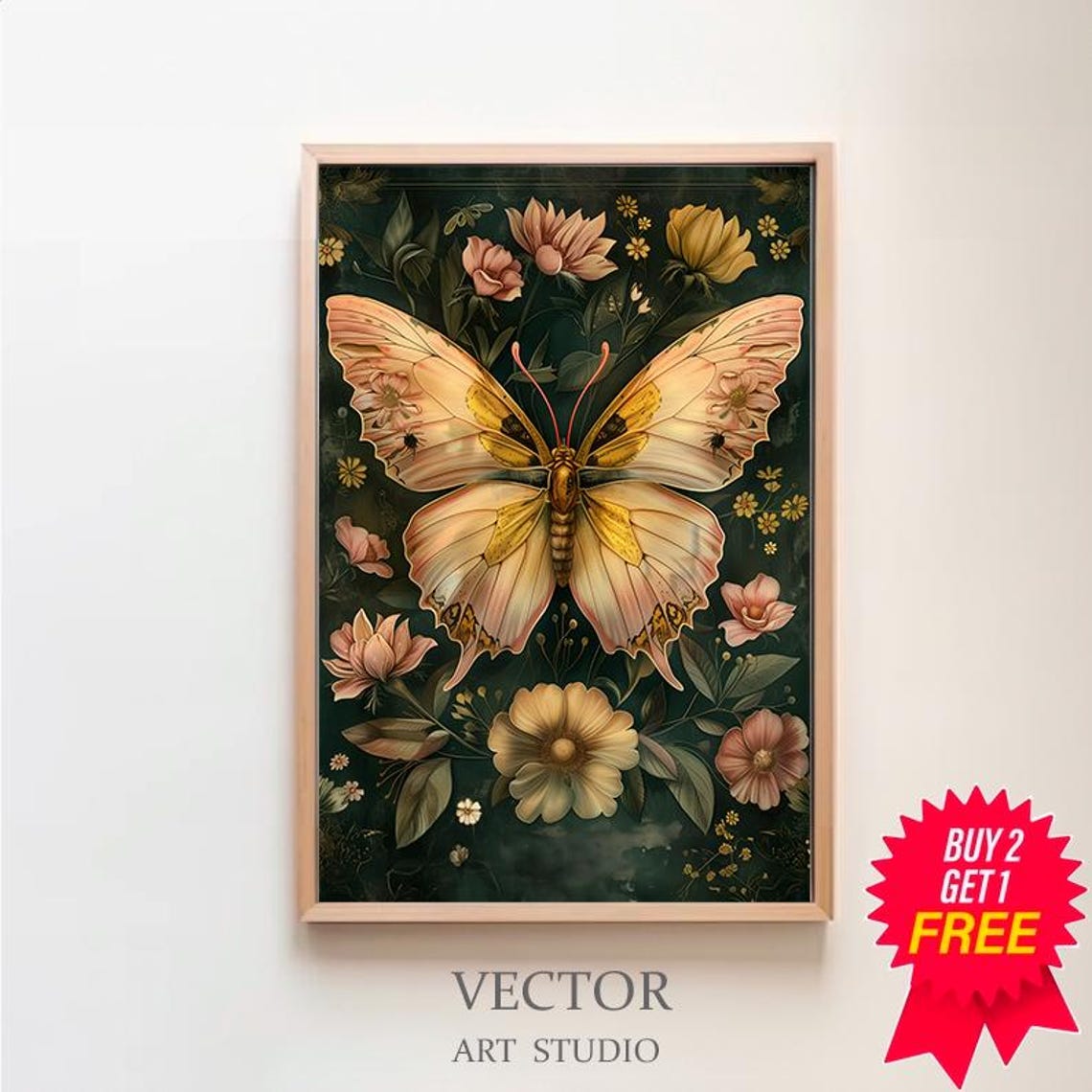 William Morris Print Pink Butterfly Botanical Poster Vintage Wall Art Textiles Art Vintage Poster Wall Art Print Poster