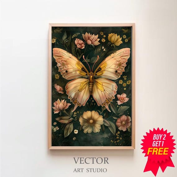 William Morris Print Pink Butterfly Botanical Poster Vintage Wall Art Textiles Art Vintage Poster Wall Art Print Poster