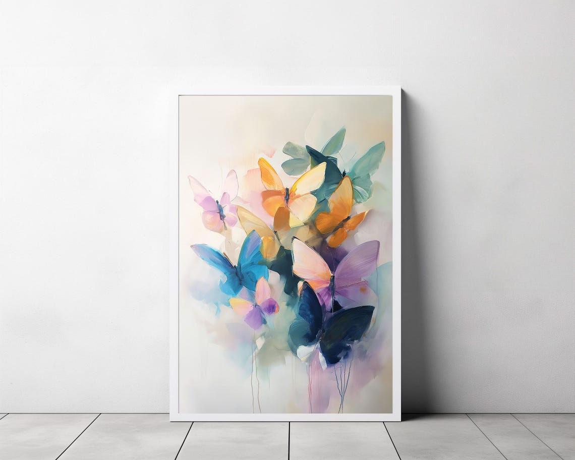 A Pastel Butterfly Bouquet in Soft Dreamy Watercolor Tones Wall Art - Image 3
