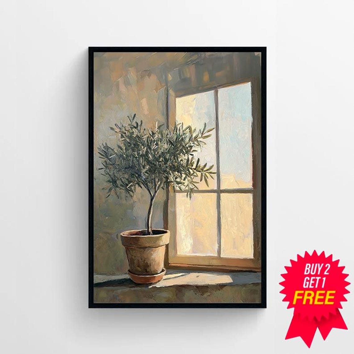 Olive Tree On A Moody Windowsill In A Clay Pot Botanical Poster - Image 4