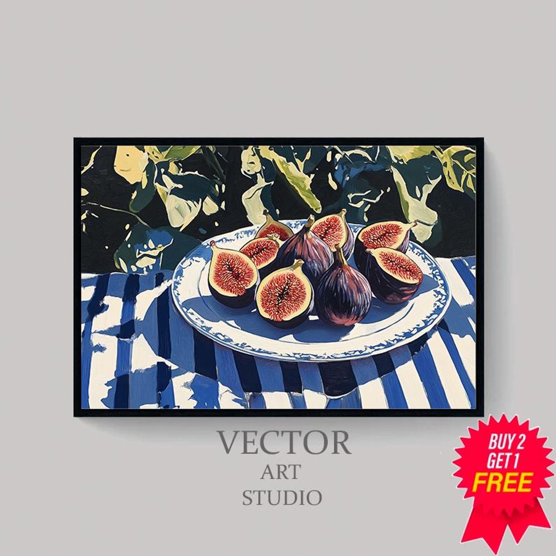 Figs on Blue Plate Dark Moody Mediterranean Still Life Art Print - Image 4