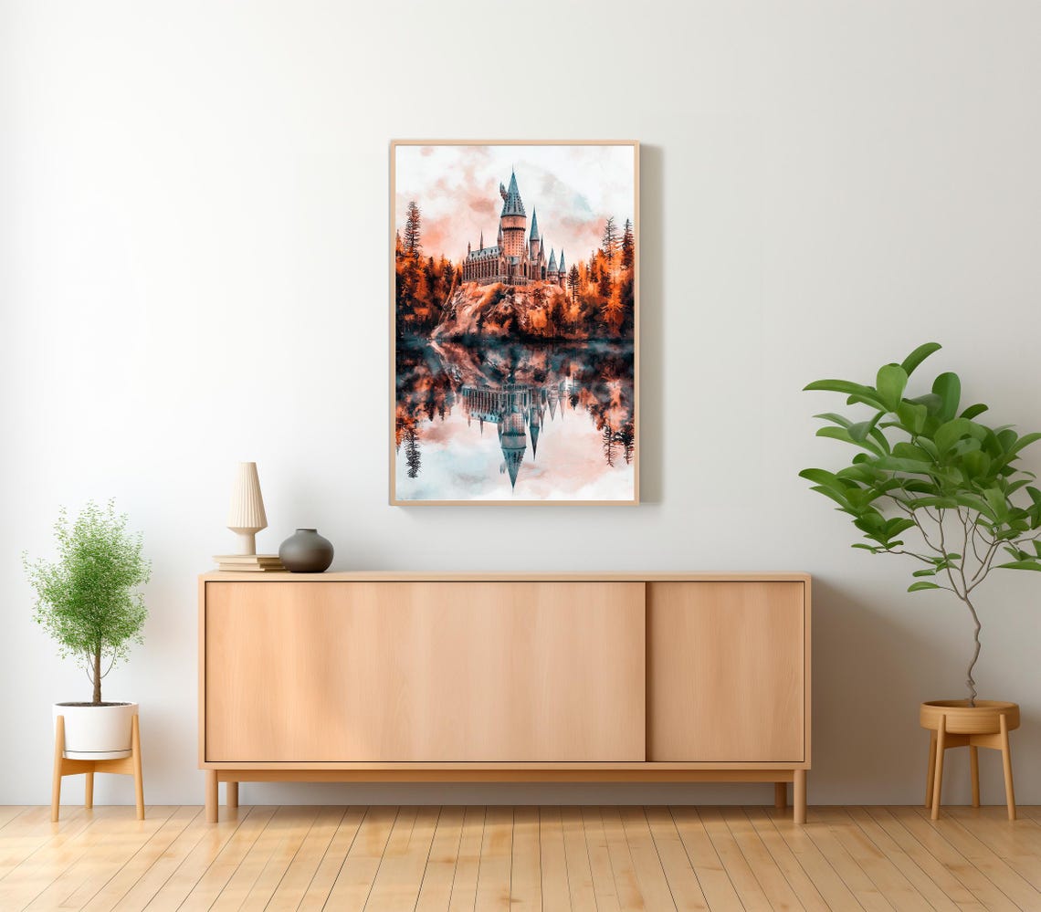 Magical Castle Watercolour Charming Wizard Art For Wizarding World Enthusiasts Great Lake Magic Print - Image 2