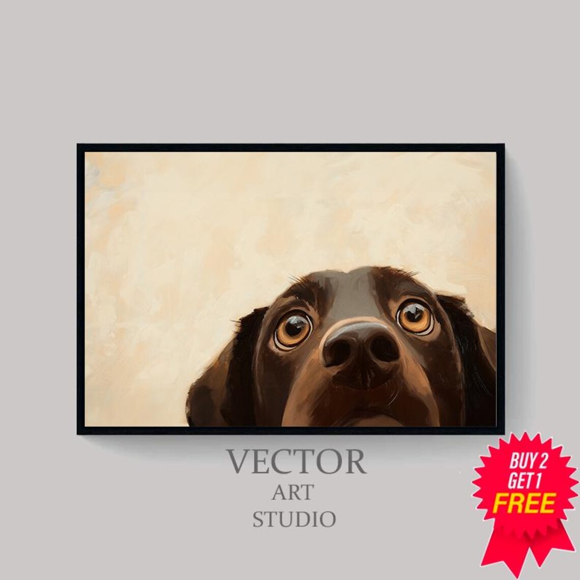 Chocolate Lab Peeking Up Close On Cream Background Dog Poster - Image 4
