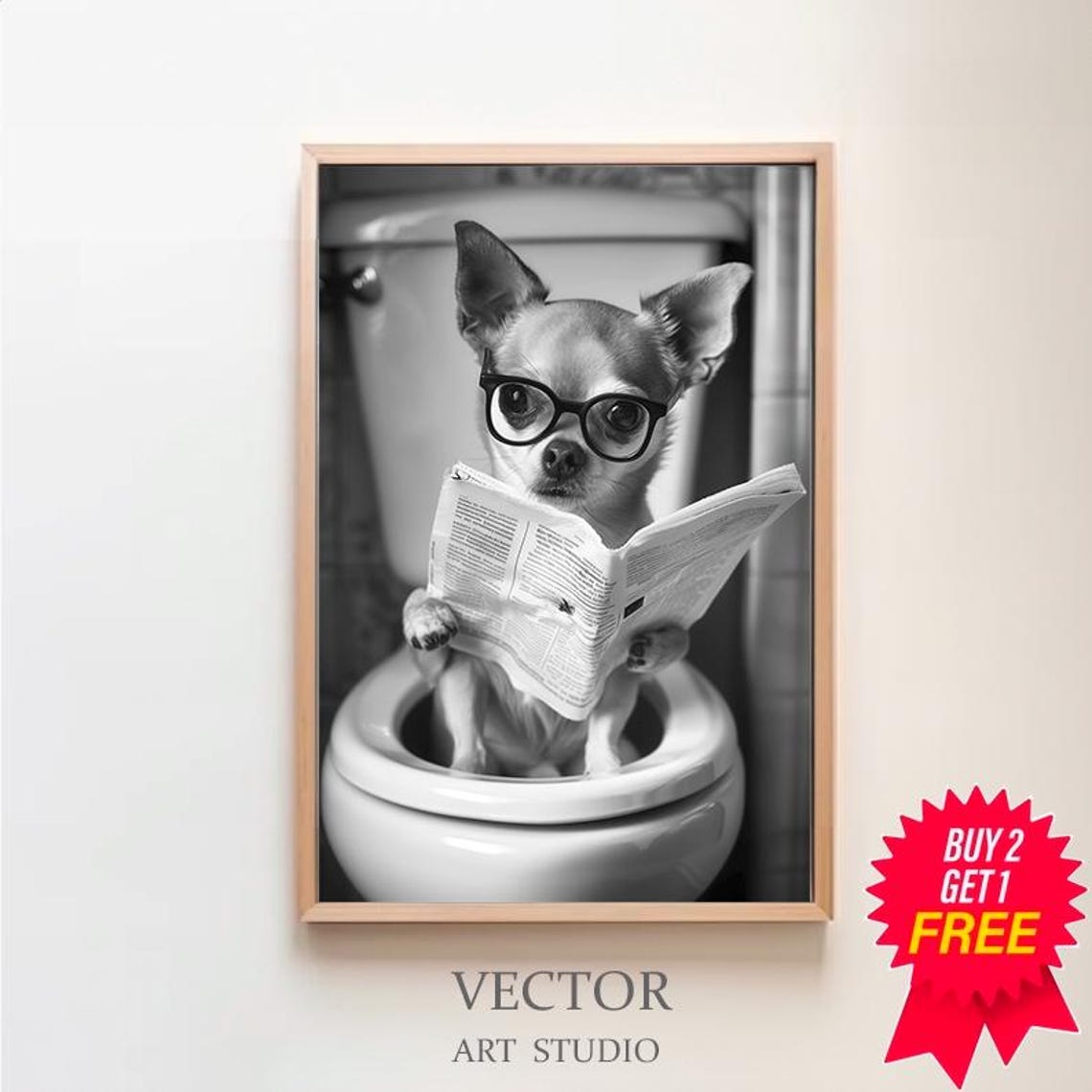 Chihuahua Art Funny Bathroom Decor Chihuahua In Toilet Animal In Toilet Petshop Art Dog Art Chihuahua Gift