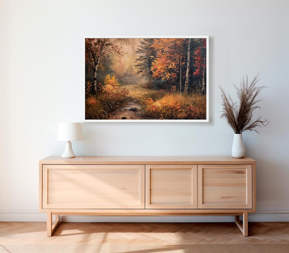Vintage Autumn Moody Painting Farmhouse Decor Rustic Fall Wall Print Earth Tone Rustic Fall Countryside Landscape Painting Print - Image 2