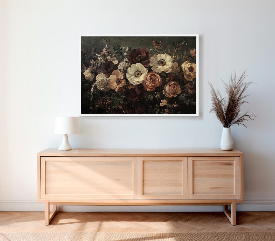 Dark Academia Frame Tv Art Abstract Flowers Vintage Frame Tv Art Botanical Vintage Moody Floral Frame Tv Art Antique Flowers - Image 2