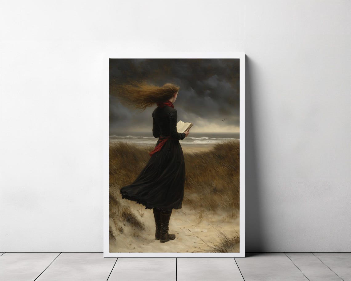 Moody Girl With Books Vintage Art Dark Academia Prints - Image 3