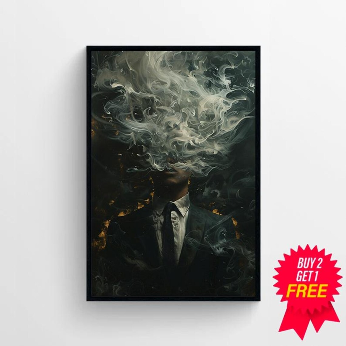 Veiled Man Smoke Portrait Mouth Revealed Surreal Dark Poster - Image 4