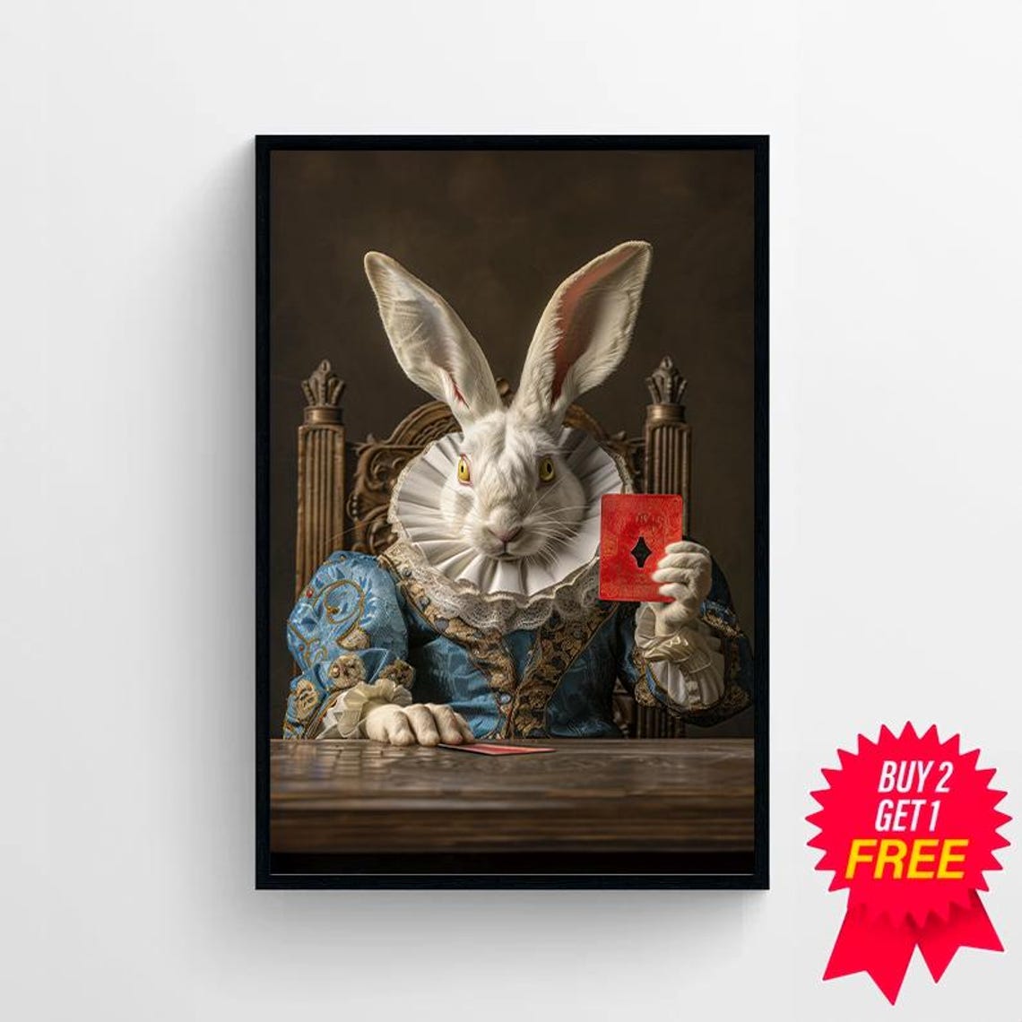 White Rabbit Holding A Red Ace Card At A Table Victorian Poster - Image 4