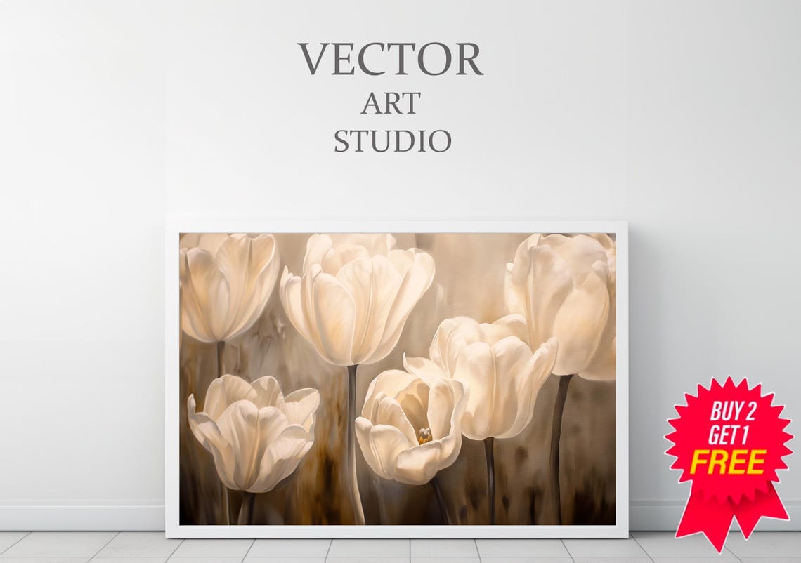 Spring Tulips Frame Tv Art Neutral Flower Tv Art Spring Botanical Easter Screensaver Moody Vintage Floral Oil Painting - Image 3