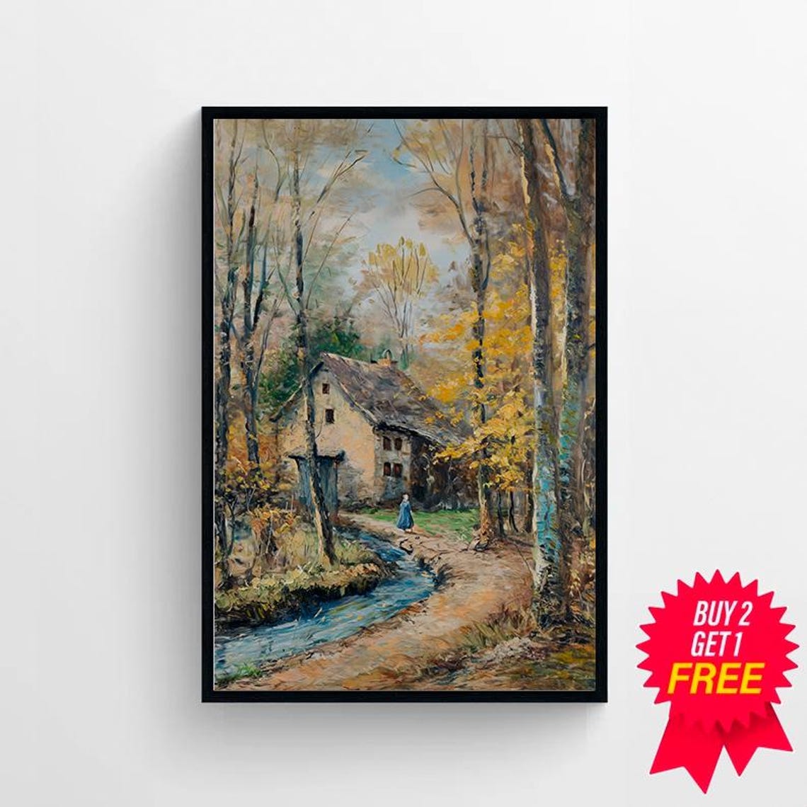 Spring Country Oil Painting Vintage Stream Landscape Print Rustic Farmhouse Cottage Print Art Art - Image 4