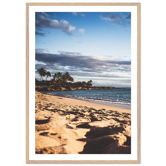 Oahu Hawaii Beach Sunset Palm Trees Golden Sand Photo Poster